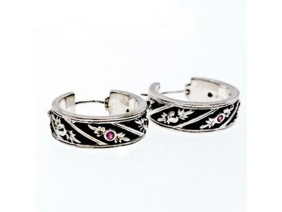 925 Sterling Silver Pink Spinel & Black Enamel Earrings