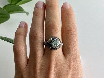 925 Sterling Silver Haliotis & Marcasites Ring Size 8.5