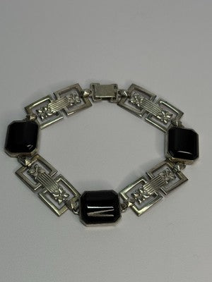 Vintage 925 Sterling Silver Onyx Bracelet Length 7 Inch