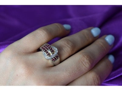 925 Sterling Silver Pink Spinel & White Sapphire "Belt" Ring Size 6.5