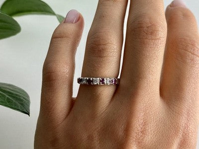 925 Sterling Silver Pink Spinel & CZ Ring Size 7