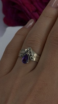 Vintage 925 Sterling Silver Amethyst & Marcasite Ring Size 7.5