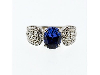 925 Sterling Silver Blue & White CZ Ring Size 11