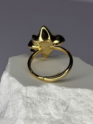 925 Sterling Silver  Gold Plated Pearl  "Ocean Mood" Ring Size Adjustable