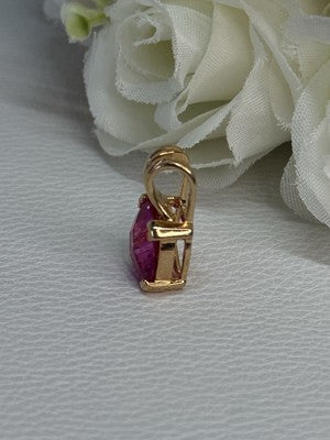 925 Sterling Silver Gold Plated Pink Spinel Pendant Length 0.70 Inch