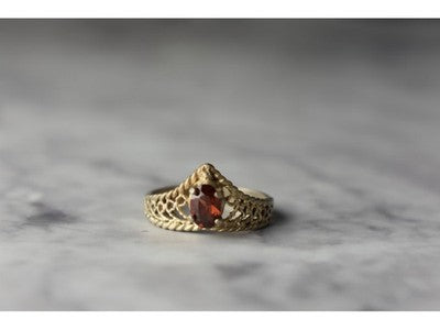 925 Sterling Silver Gold Plated Garnet Ring Size 5.5