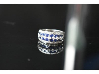 925 Sterling Silver London Blue & White Topaz Ring Size 6.5
