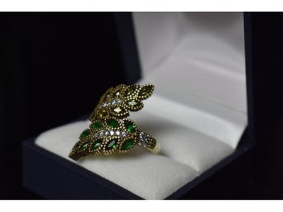 925 Sterling Silver With Gilding Green Alpanite & CZ Ring Size 8.5