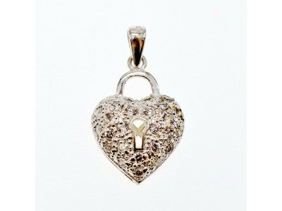 925 Sterling Silver CZ Heart Lock Pendant