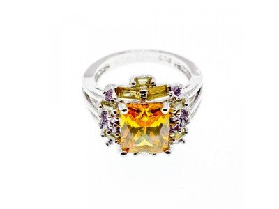 925 Sterling Silver Yellow & Purple CZ Ring Size 7