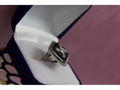 925 Sterling Silver Black Jade, Colorless Sapphire & Marcasite Ring Size 5.5