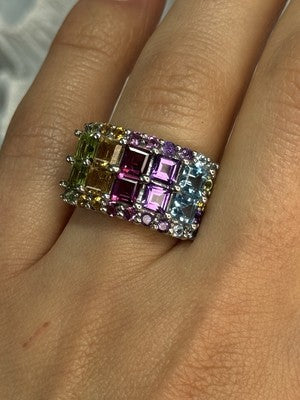 925 Sterling Silver Multicolor Stones Ring Size 7