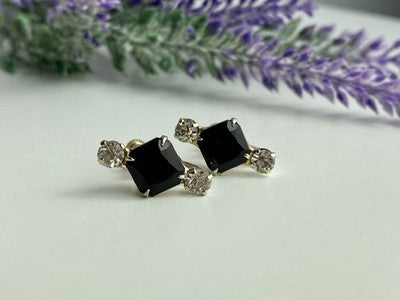 Stud Earrings With Black Onyx & CZ