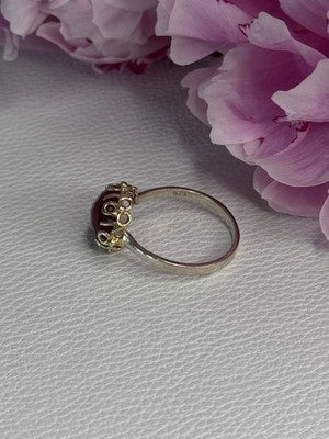 925 Sterling Silver Gold Plated Part Ruby Ring Size 8