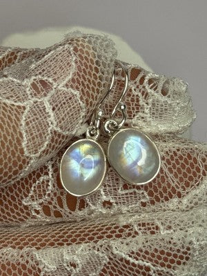 925 Sterling Silver Moonstone Earrings Length 1.1 Inch