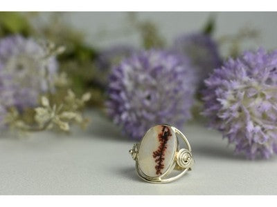 Vintage 925 Sterling Silver Moss Agate Ring Size 8