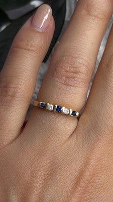 14K 585 Yellow Gold Sapphire 0.18 CTW & Diamond 0.10 CTW Ring Size 6