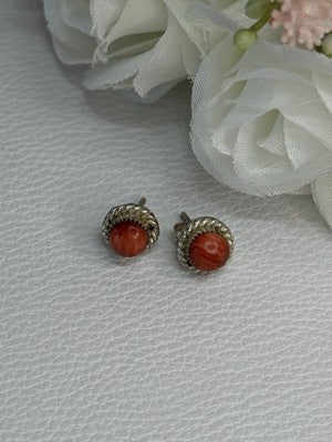 925 Sterling Silver Coral Earrings Length 0.30 Inch