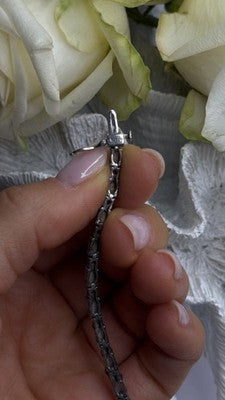 Tennis 925 Sterling Silver Fire Opal & Beryl Link Bracelet Size 7.5