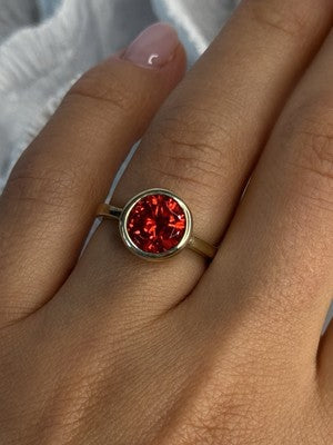 925 Sterling Silver Orange Crystal Ring Size 7