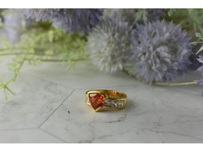 925 Sterling Silver Gold Plated Orange Topaz & CZ Ring Size 8.5