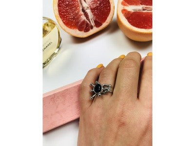 925 Sterling Silver Black Tourmaline (Sherl) Ring Size 6.5