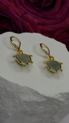 925 Sterling Silver Gold Plated Dynasty Jade Turtle Lever back Earrings
