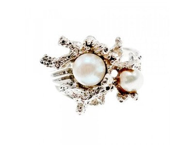 Vintage 925 Sterling Silver Pearls Ring Size 8