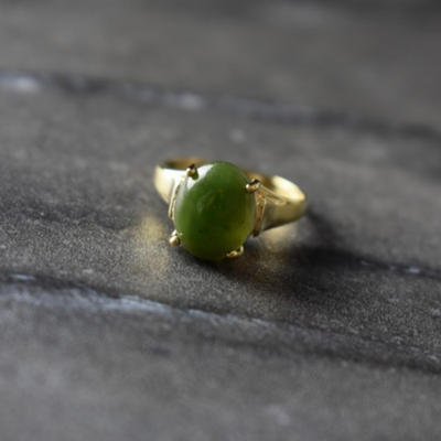 925 Sterling Silver Gold Plated Green Jade Ring Size 6.5