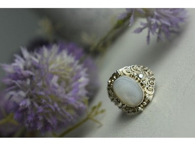 925 Sterling Silver Mother Of Pearl Openwork Ring Size 6.5