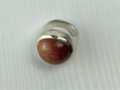 925 Sterling Silver Aventurine Ring Size 6.5
