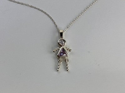 925 Sterling Silver CZ "Girl" Chain With Pendant