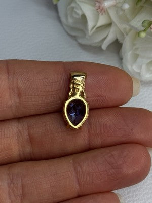 925 Sterling Silver Gold Plated Blue Spinel Pendant Length 0.75 Inch