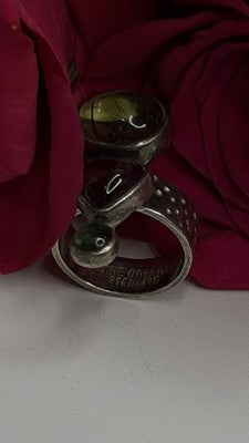 Carol Felley Vintage 925 Sterling Silver Peridot & Tourmaline Ring Size 6.5