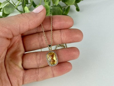 925 Sterling Silver Gold Plated Citrine Chain With Pendant Italy