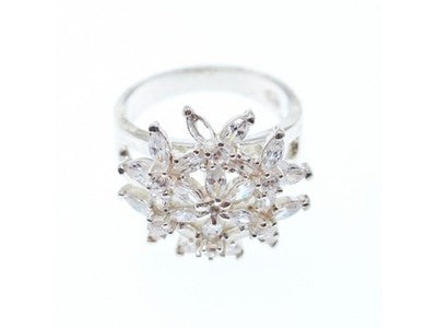 925 Sterling Silver CZ "Flowers" Ring Size 7