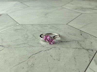 925 Sterling Silver Pink Topaz "Hearts" Ring Size 7