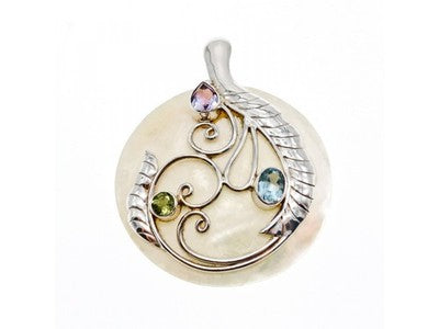 925 Sterling Silver Topaz, Amethyst, Peridot, Mother OF Pearl Pendant