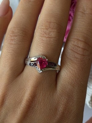 925 Sterling Silver Pink Sapphire Heart Ring Size 10