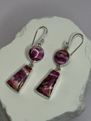 925 Sterling Silver Pink Oyster Turquoise Earrings Length 2 Inch