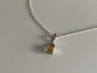925 Sterling Silver Citrine & CZ Chain With Pendant