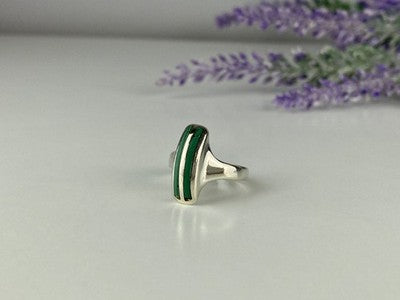925 Sterling Silver Malachite Ring Size 5.5