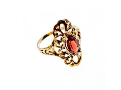 925 Sterling Silver Gold Plated Almandine Openwork Ring Size 9
