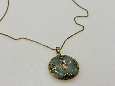 925 Sterling Silver Gold Plated Nephrite Chain With Pendant Italy