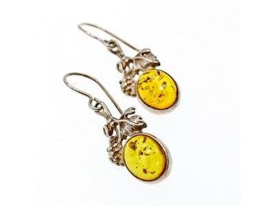 Vintage 925 Sterling Silver Amber Earrings