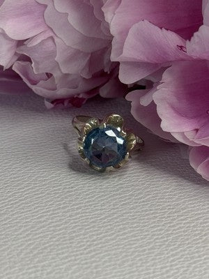 925 Sterling Silver Aquamarine Flower Ring Size 6