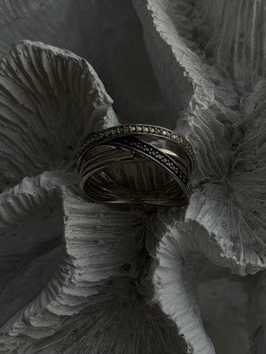 925 Sterling Silver White & Black Diamonds Ring Size 7