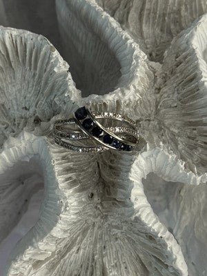 10K White Gold Sapphire & Diamond Ring Size 7