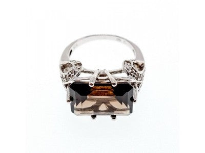 925 Sterling Silver Hessonite & Quartz Ring Size 5.5