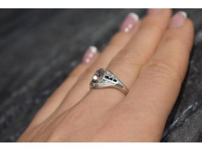 925 Sterling Silver Morganite & Jewelry Glass Ring Size 8